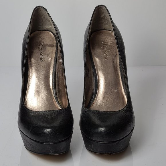 Black Leather Zigi Soho Platform Heels sz 6 'Stapl - Picture 2 of 8